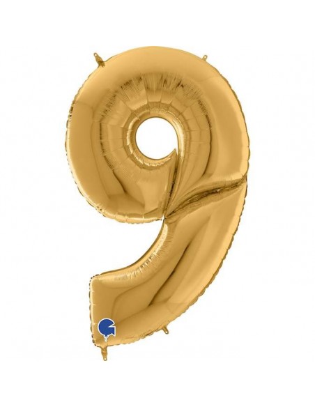 Globo 64" mylar Mega Numero 9 Oro "Number Gold"