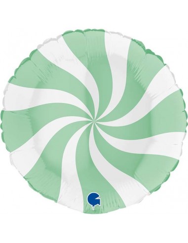 Globo 18" 46cm mylar Verde Menta y Blanco "Swirly"