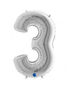 Globo 40" mylar Numero 3 Plata "Silver" GRABO