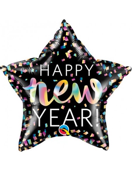 GLOBO FOIL ESTRELLA HAPPY NEW YEAR 20" 50CM NEGRO IRIDIUM 1PZ GRABO