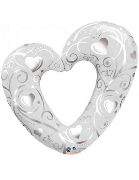 GLOBO FOIL 42" 106CM CORAZONES HUECO BLANCO PERLADO QUALATEX