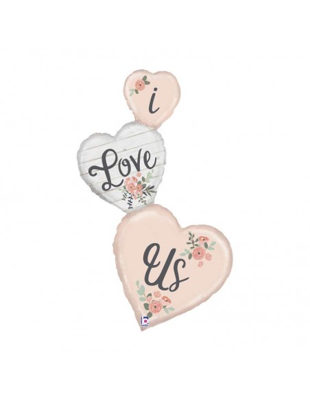 Globo 50" 1.27 cm Multi Balloon Corazones "Rustic I Love Us" GRABO
