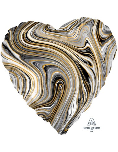 GLOBO  MYLAR 18" / 46CM  Corazon marmoleado NEGRO "Marblez BLACK  Heart" 1 pz