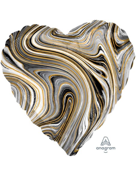 GLOBO MYLAR 18" / 46CM Corazon marmoleado NEGRO "Marblez BLACK Hear...