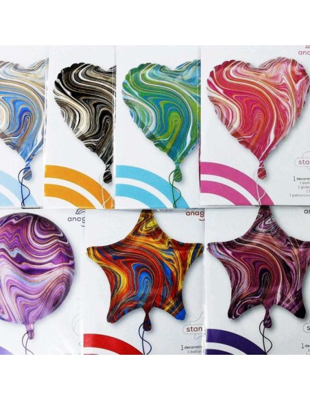 GLOBO MYLAR 18" / 46CM Corazon marmoleado NEGRO "Marblez BLACK Hear...
