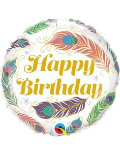GLOBO 18" MYLAR HAPPY BIRTHDAY PLUMAS  PAVO REAL