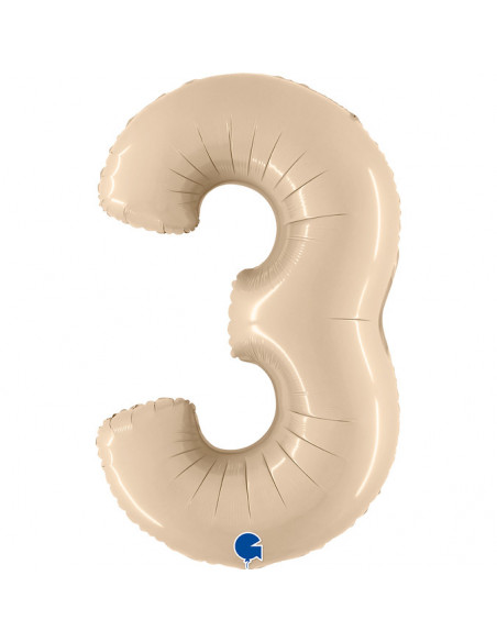 GLOBO 40" Mylar  NUMERO "3" CREMA SATINADO 1PZ GRABO