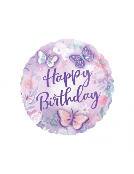 Globo Redondo Mylar 18" H.Birthday "Flutter Butterfly"