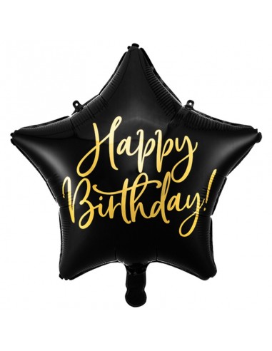 Globo  16" Mylar  Estrella Negra  "Happy Birthday" 1 unidad