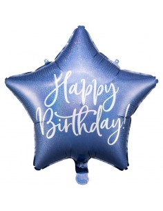 Globo  16" Mylar  Estrella Azul Navy  "Happy Birthday" 1 unidad