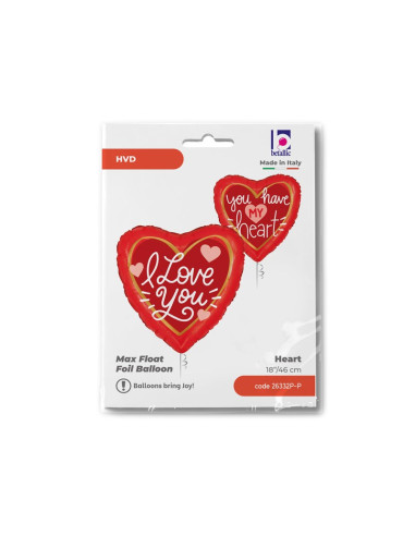 Globo 18" Mylar Corazón Mensaje de Amor betalic