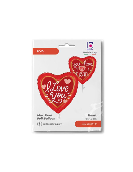 Globo 18" Mylar Corazón Mensaje de Amor betalic