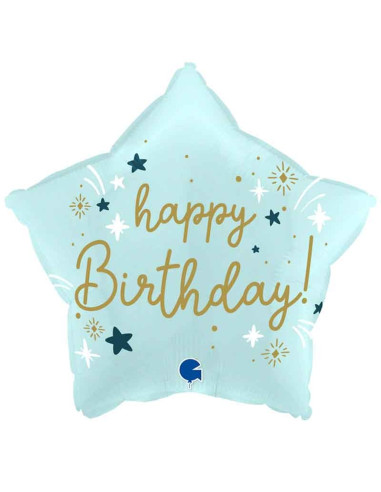 Globo Estrella Celeste 18" Mylar "Happy Birthday"